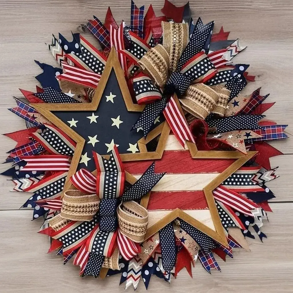 250th Anniversary Patriotic Hanging Wreath, Eagle Design Front Door Wreath, 11.8 Inch Blue Wreath, All-Weather Outdoor Holiday Festive Decoration Ornaments, Outdoor Decorations, Patriotic Theme