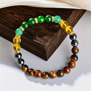 1Pc Bohemian lucky bracelet - featuring green, brown and gold interlocking beads of natural stones, suitable for prosperity, good luck, daily and formal occasions,Luxurious and successful gifts for business people and fashion enthusiasts Boho Style Bangle