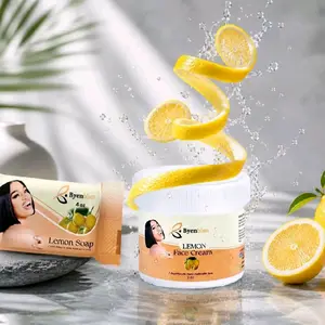 Byenblan Lemon Mini Grimèl Dyòl Nwè Skincare Set – 2oz Face & Body Soap, 4oz Face Cream with Lemon Extract for Brighter, Radiant Skin