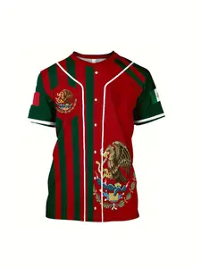 Men's Mexico Colorblock Baseball Jersey, Sports Wear, Casual and Team Uniform, Vintage Style