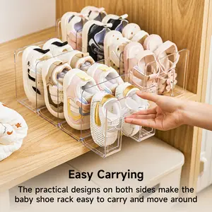 UFORU  Clear Acrylic Kids Shoe Organizer, 12.6 Inch Multi-Slot Closet Shoe Rack for Baby and Toddler Shoes, Transparent Shelf Divider for Kids Shoes, Handbags, Books, Towels and Cabinet Storage