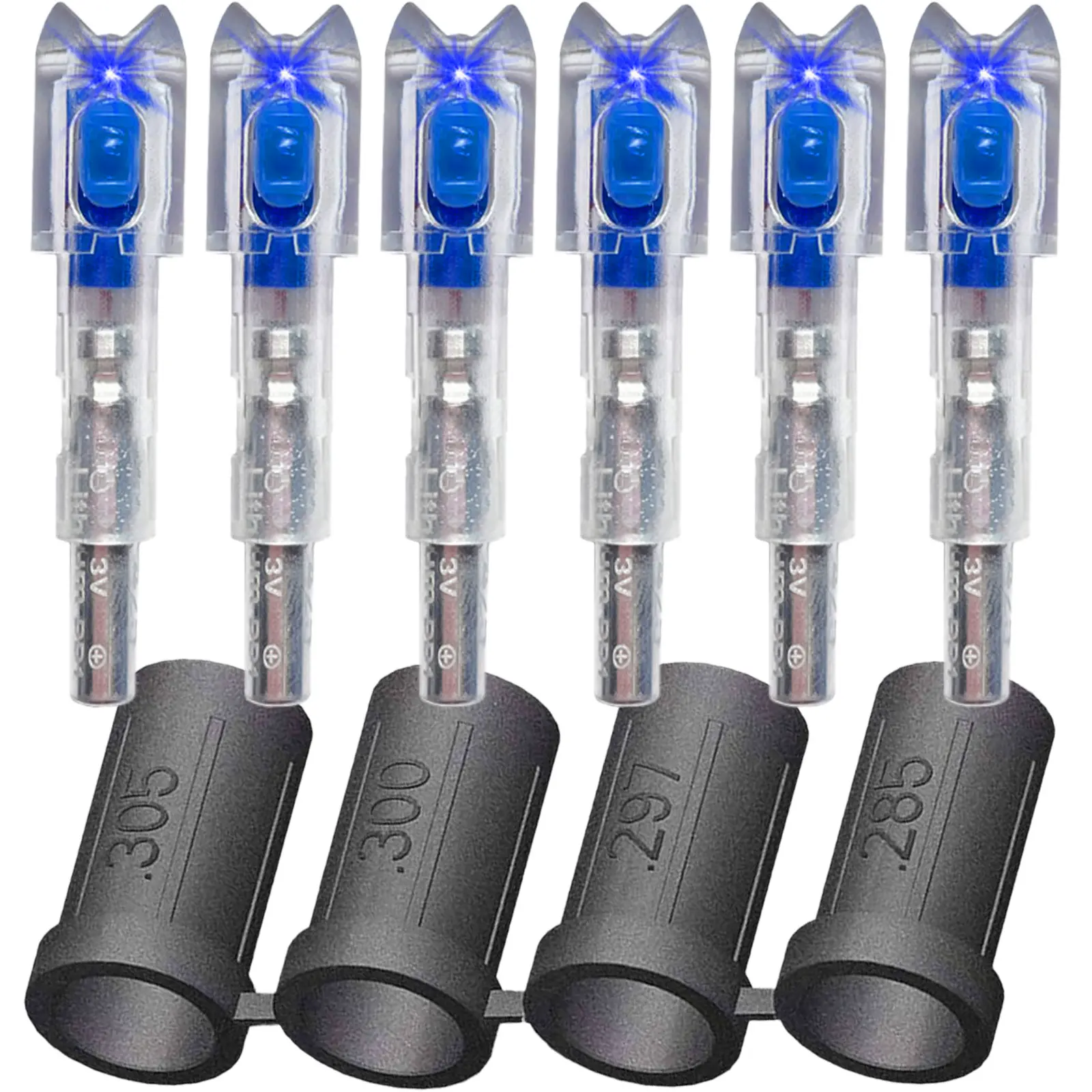 Sntxmy 6-Pack Outdoor Lighted Crossbow Nocks with 4 Sizes (.285/.297/.300/.305 in) Bushings, Durable LED PVC Arrow Nocks for Hunting, Target Practice