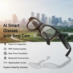NEW Smart AI Glasses with 8MP Camera Video Recording Chatgpt 100+ Languages Real-Time Translation Bluetooth Call Music Play Replaceable Lenses Earphones for Travel Outdoor Adventures Cycling Wearable Devices