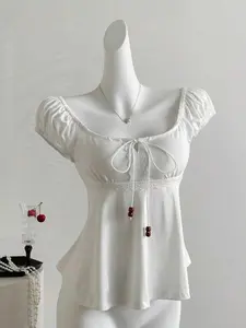 Fashion Women's Top, New Summer Dress Shirt, Slim-Fitting Solid Pattern Pro, Perfect for Warm Weather Clothing