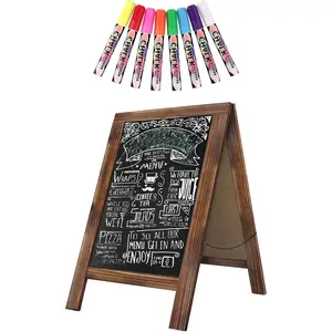 Double Sided Rustic Whitewash Tabletop Chalkboard, 7.5"*8.6" Small Countertop Easel Chalkboard with Stand & 8Pcs Liquid Chalk for Menu Kitchen Restaurant Bar Wedding Home Decor