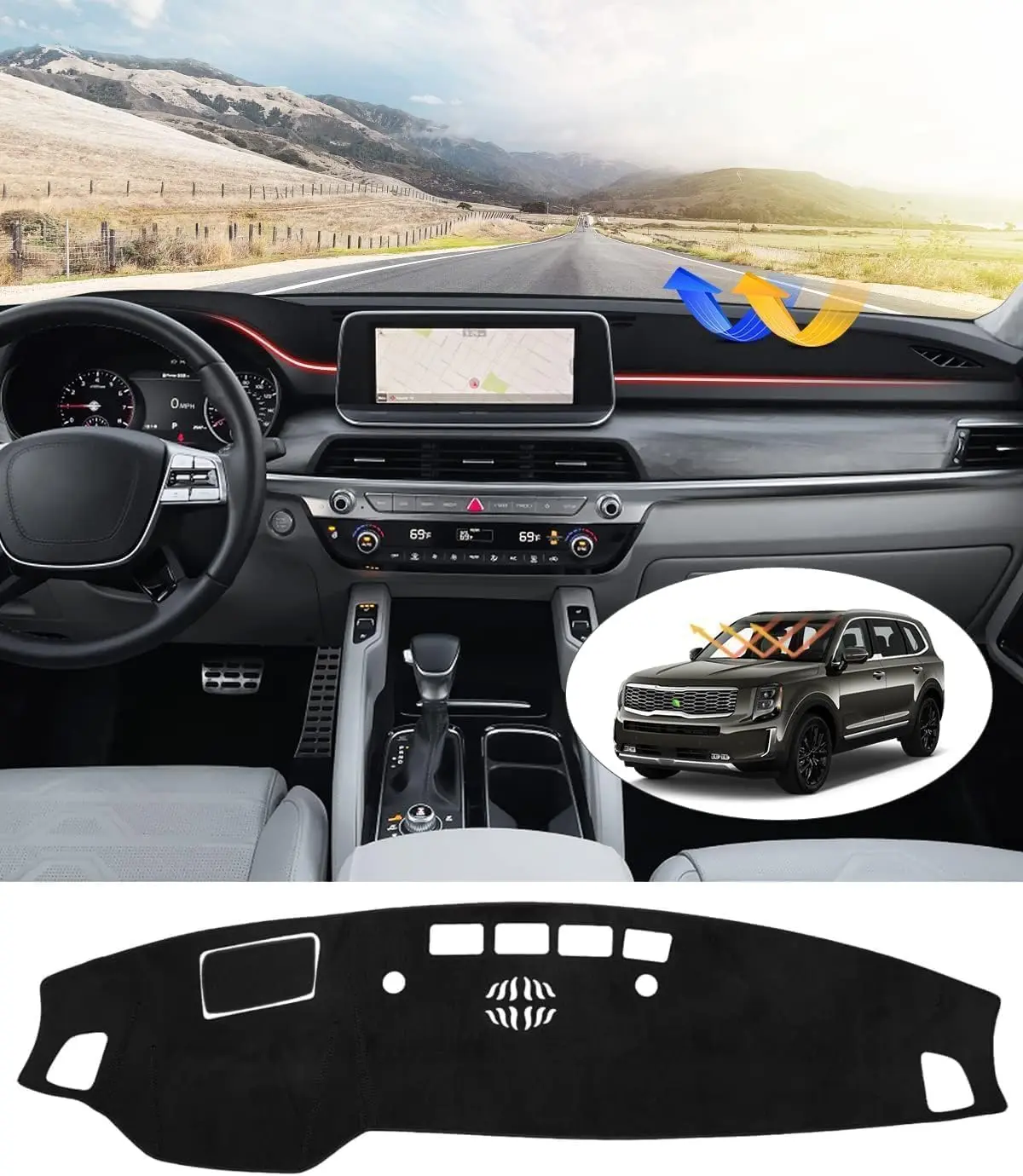 KUST Dashboard Cover Fits for Kia Telluride 2020 2021 2022 Dash Cover for kia Telluride Accessories Dashboard Mat Polyester Material (Available with or Without HUD), Interior Accessory, Pre-Cut Fit