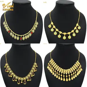 ANIID Ethiopian Tassel 24k Gold Color Necklace For Women Wedding Indian Dubai Bridal Cystal Pendant Necklace Jewelry Party Gift