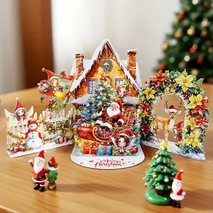 Festive 3D Pop-Up Christmas Greeting Card – Santa Claus & Elf Design, Theme, Includes Envelope | Cute Holiday Greeting Card, Cheerful Christmas Card, DIY Xmas Party Invitation, Colorful Holiday Illustrations