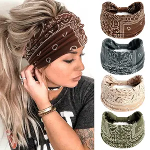 Boho Paisley Knotted Wide Headbands Soft Elastic Comfortable Hair Bands Stylish Retro Hair Accessories Firm fit not easy to slip, perfect for fitness workout, yoga practice, daily dancing, outdoor camping, home leisure and everyday casual wearing-MM1