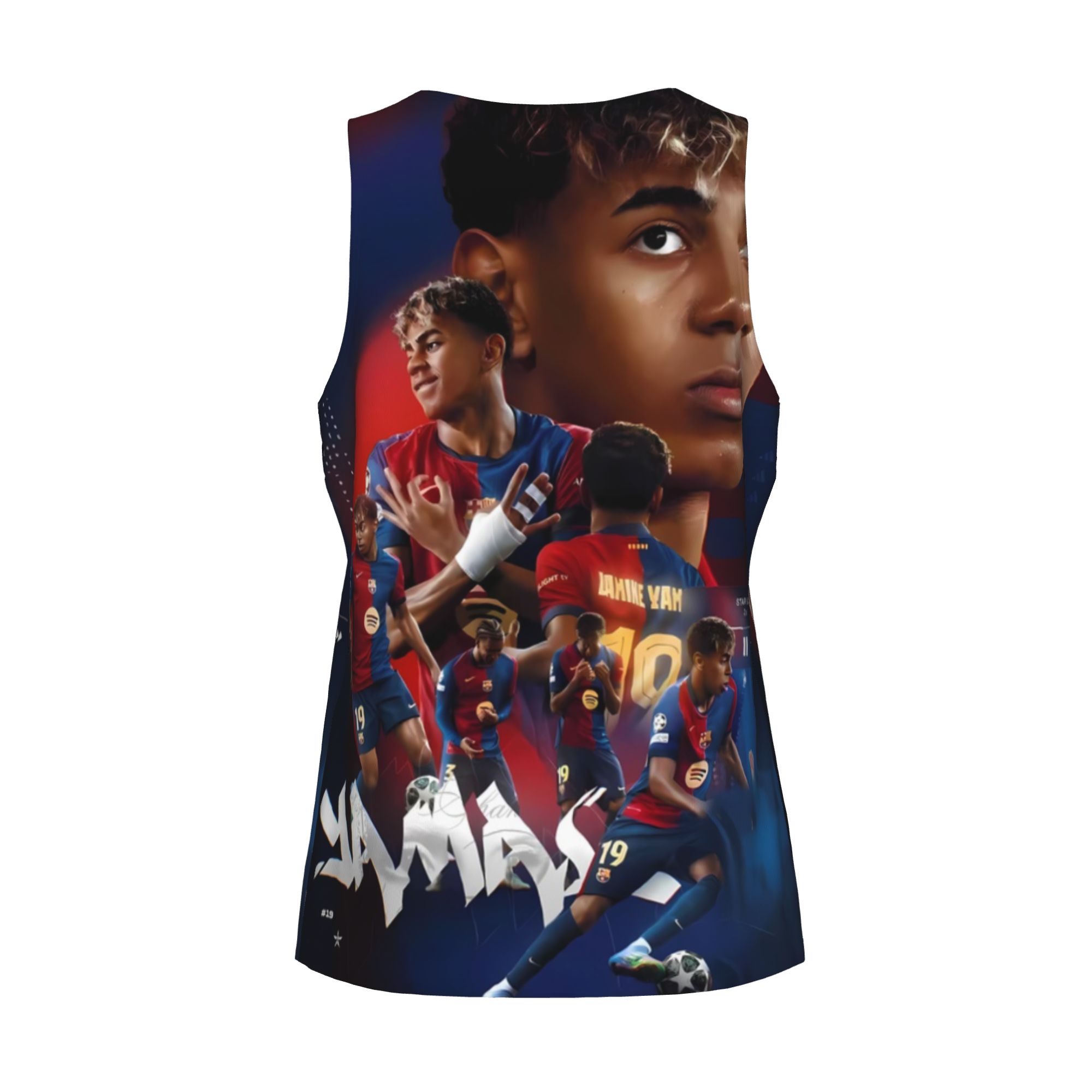 Lamine Yamal #19 Barcelona Rising Star Patchwork Sleeveless Vest, Men's Streetwear and Gym Apparel, Essential Casual Wear for Football Fans