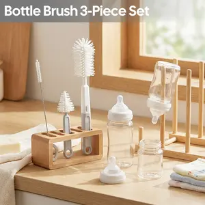 Bottle Brush Kit All-in-one Multifunctional Four types of brush heads- Newborn Essentials Gift, Portable Cleaning Tool for Home & Travel, Baby Bottle Cleaner Brush for Breast Pumps & Nipples,Pink, gray, khaki