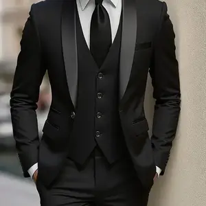 Elegant Men’s 2-Piece Slim Fit Suit & Tuxedo | Black Suit + White Shirt + Pants | Weddings & Business Formal Occasions | Durable Wedding Wear