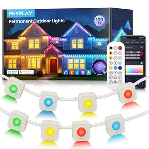 PEYPLAY 100ft Permanent Outdoor Lights, 60 RGB+IC LEDs, 75 Scene Modes, IP67 Waterproof, App & Voice Control (Works with Alexa, Google Assistant), Remote Control, DIY Colors, Music Sync, Holiday Decor
