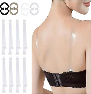 Clear Bra Straps, 4 Pairs Invisible Bra Straps+4Pcs Strap Clips, Adjustable Bra Straps Bra Clips to Make Racerback