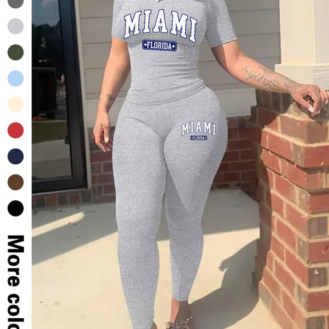 Two-Piece Set Women's Crop Top & Skinny Pants, Casual Fashion Cozy Breathable Top for Daily Wear, Ladies Summer Clothes