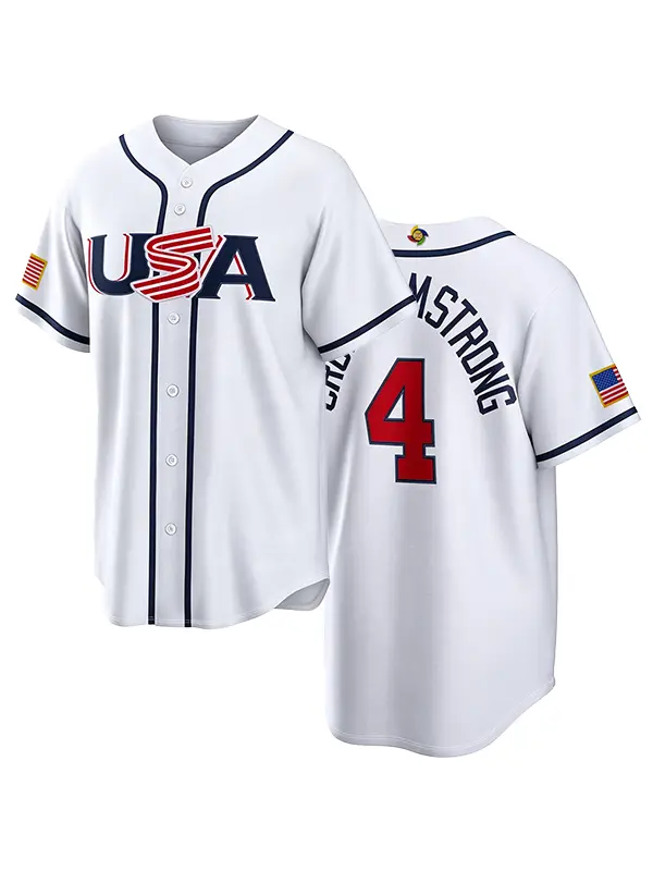 Men’s USA #4 Crow-Armstrong White Baseball Jersey, Fully Embroidered and Stitched, Button-Down Front, Team USA World Baseball Classic Uniform, Unisex