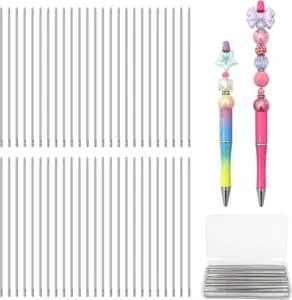 50 count Pen Extenders for Beadable Pens Bulk - 4.6 Inch Stainless Steel DIY Beaded Pens Extender Rods with Blank Metal Bars Replacement, Office Accessories & Craft Gifts for Teachers