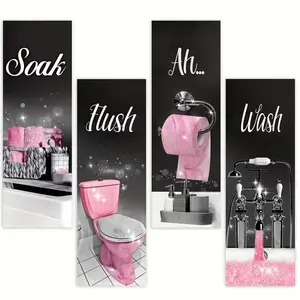 4 Piece & Bathroom Decor Set, Motivational Wall Art Hanging Wood Posters, Modern Office Home Decoration for Ladies Living Room