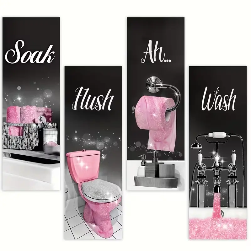 4 Piece & Bathroom Decor Set, Motivational Artistic Wall Art Hanging Wood Posters, Modern Office Home Decoration for Ladies Living Room