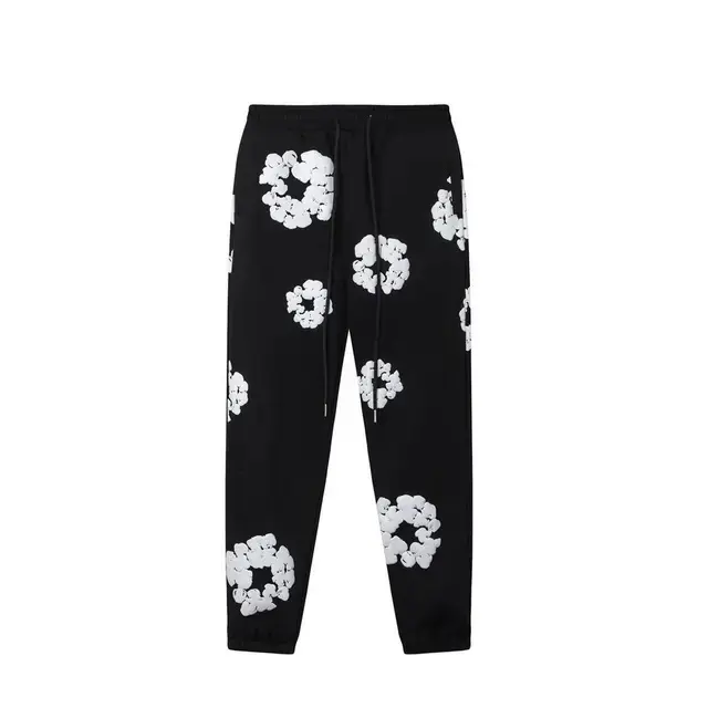 Black sweatpants (white floral wreath)