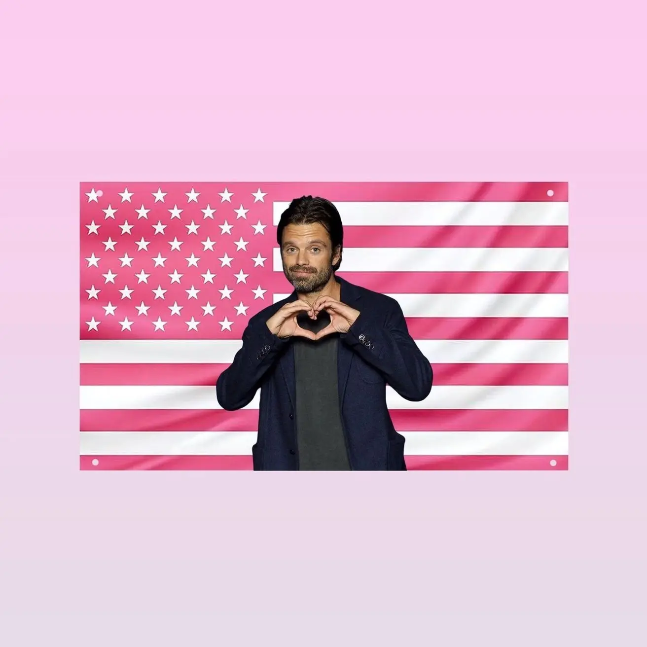 Sebastian Stan Pink USA Flag | Bucky Barnes Wall Flag | Marvel Inspired Room Decor | Aesthetic Tapestry Banner Gift