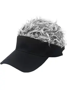 Mens Visor Cap Wig Adjustable Fitted Hat Baseball Cap Golf Hats with Fake Hair Streetwear