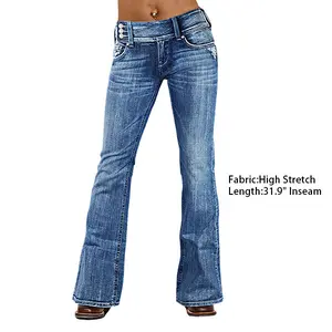 Flamingals Wash Ripped Asymmetrical Low Waist Bootcut Jeans Womenswear