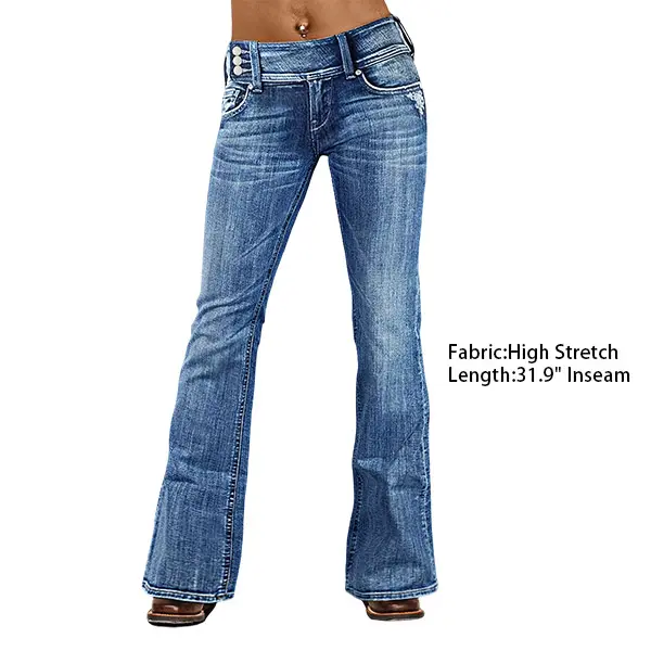 Flamingals Wash Ripped Asymmetrical Low Waist Bootcut Jeans Womenswear