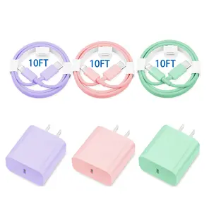 JOZASHON 20W Fast Charger Block with 10FT USB C to Lightning Cable Compatible for iPhone 14/13/12/11 Pro Max/Xs Max/XR/X, iPad Charging for Electronic Smartphone and Cellphone （Purple/Pink/Green）