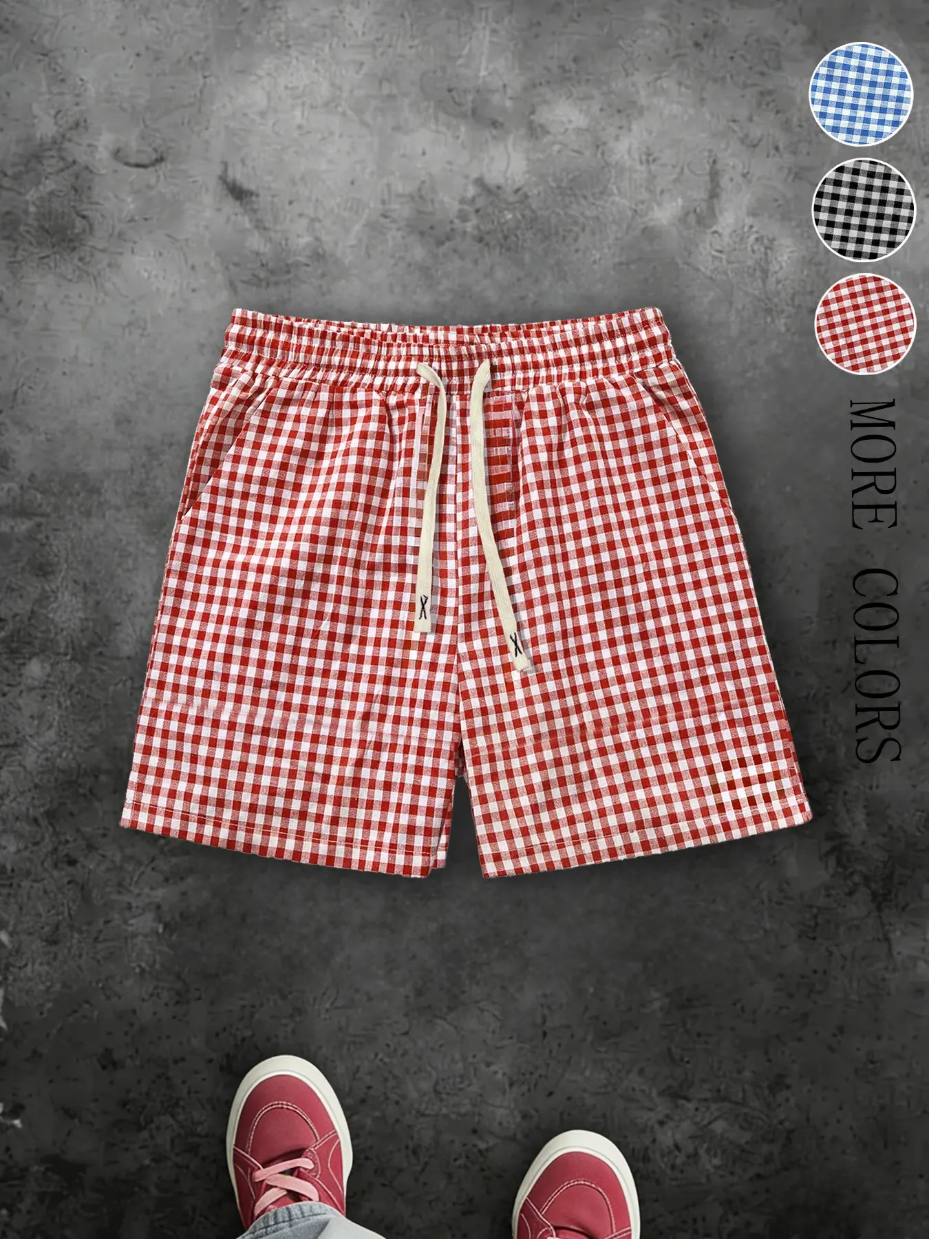 Men's and women's versions of casual, street-style, solid-colored, Classic Plaid checkered Fitted Unisex shorts. Stylish and relaxed streetwear. Perfect for Y2K fashion, school events, sports, commuting, parties, and gatherings.