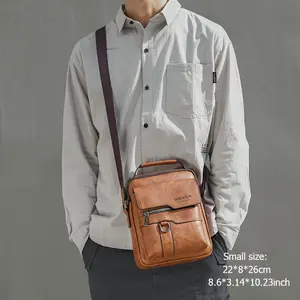 WEIXIER Vintage Faux Leather Crossbody Bag for Men, Vertical Business Casual Satchel with Adjustable Strap