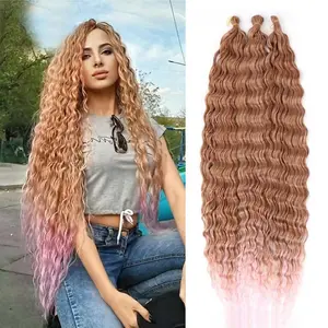 Deep Wave Synthetic Bulk Crochet Braiding Bundles - 30 Inch Classic Curl Polyester PE Hair Extensions with Gradient Color, Curly Weave for Braiding
