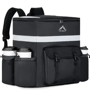 Delivery backpack, delivery bicycle insulated delivery bag, hot and cold large pizza delivery bag with 4 pocket reflective strips, suitable for Uber dining, camping, and beach (black)Gift