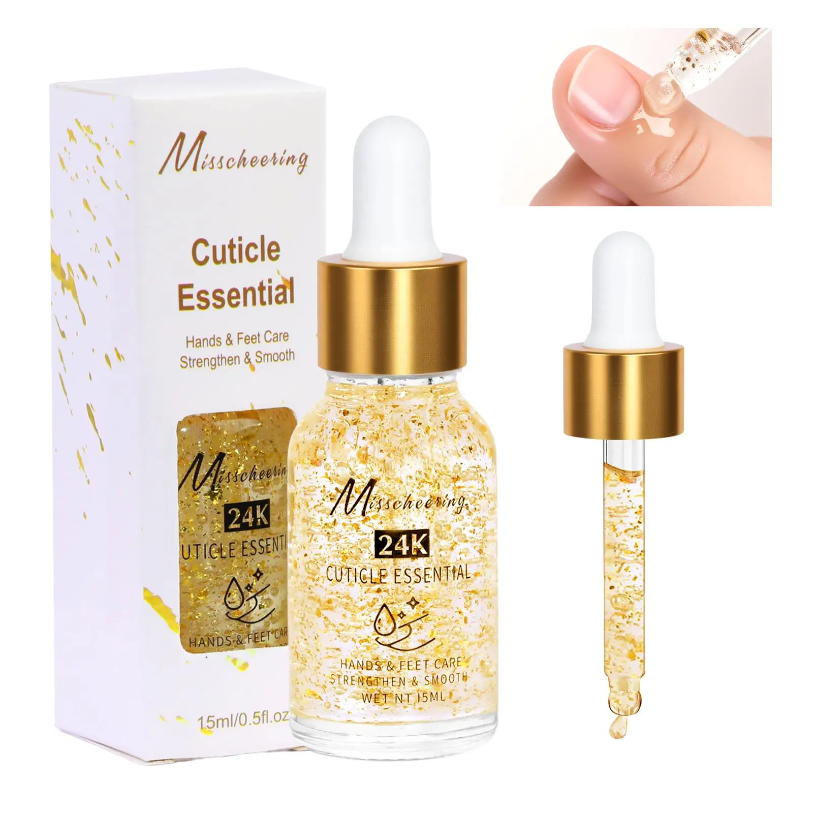 15ML Nail Cuticle Nutrient Oil 24k Gold Foil Cuticle Essence Nail Care Nutrition Oil Treatment  Strengthen Bright for Nails&Foot