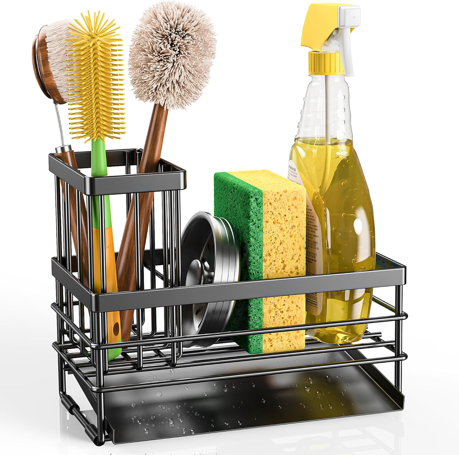 Kitchen Sink Caddy Sponge Holder with Brush Holder Self Draining Tray Rustproof Organizer Kitchen Sink Caddy Sponge Holder with Brush Holder Self Draining Tray Rustproof Organizer