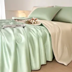 4pcs Summer Ice Silk Bedding Set, Includes Mattress Cover, Pillowcase Pair, Lightweight Air Conditioner Blanket, Perfect for Hot Weather