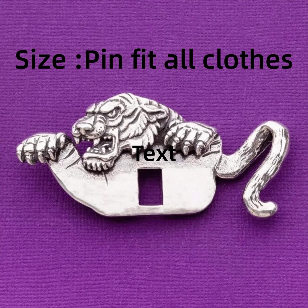 Retro Traditional Animal-Shaped Brooch for Men's Accessories, Heavy-Duty Crocodile Pattern Collar Button Decoration, Punk Fashion Tiger Design