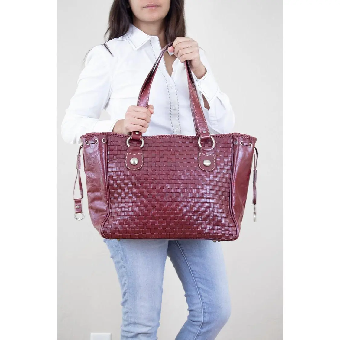 Maroon Large Leather Tote Bag