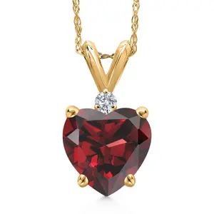 14K Yellow Gold Red Garnet and Lab Grown Diamond Pendant Necklace for Women | 2.04 Cttw | Gemstone January Birthstone | Heart Shape 8MM | With 18 Inch Chain