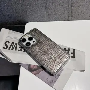 Fashion Crocodile Pattern Phone Case, Electroplated Frame Phone Protective Cover, Shockproof Protector, Phone Accessories Compatible with iPhone Series, Casing