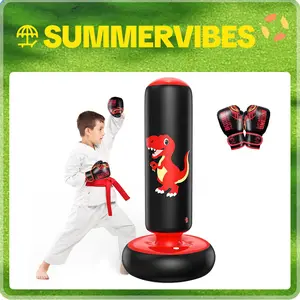 QPAU Inflatable Punching Bag Set 48 Inch Stable Boxing Bag Without Pump for Kids 3-6 Dinosaur Toy Gift for Boys Girls Karate Taekwondo Training Equipment