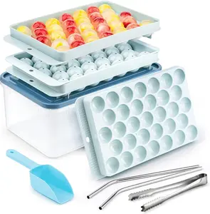 Circle Ice Cube Tray, Round Ice Cube Trays for Freezer with Lid and Bin, Ice Tray Making 66pcs Kitchen Mold