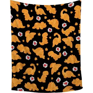 Chicken Nugget Blanket,Dino Nugget Blankets Gift Soft Cozy Plush Bedding Blanket,Fuzzy Flannel Fleece Funny Food Ketchup Blanket for Couch Sofa Camping,40"x50"-Throw Size for Kids, Printed on One Side with a Plain White Back, Halloween Thanksgiving Christ