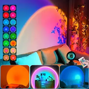 QUIGO USB-Powered RGB Sunset Projection Lamp with Remote Control for Multi-Color Changes Perfect for Photography Live Streaming Decorative Ambient Light for Home Romantic Night Lighting
