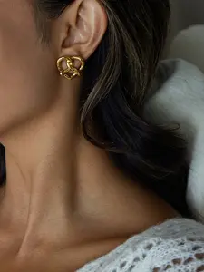 Ladies Earrings Heart Shaped Alkali Water Knot Earrings Stainless Steel 18k Gold Plated Waterproof Anti Allergy Fashion Earrings Fun Cute And Unique Accessories Versatile Ins Style Afternoon Tea Stud Earrings Jewelry Earring Studs