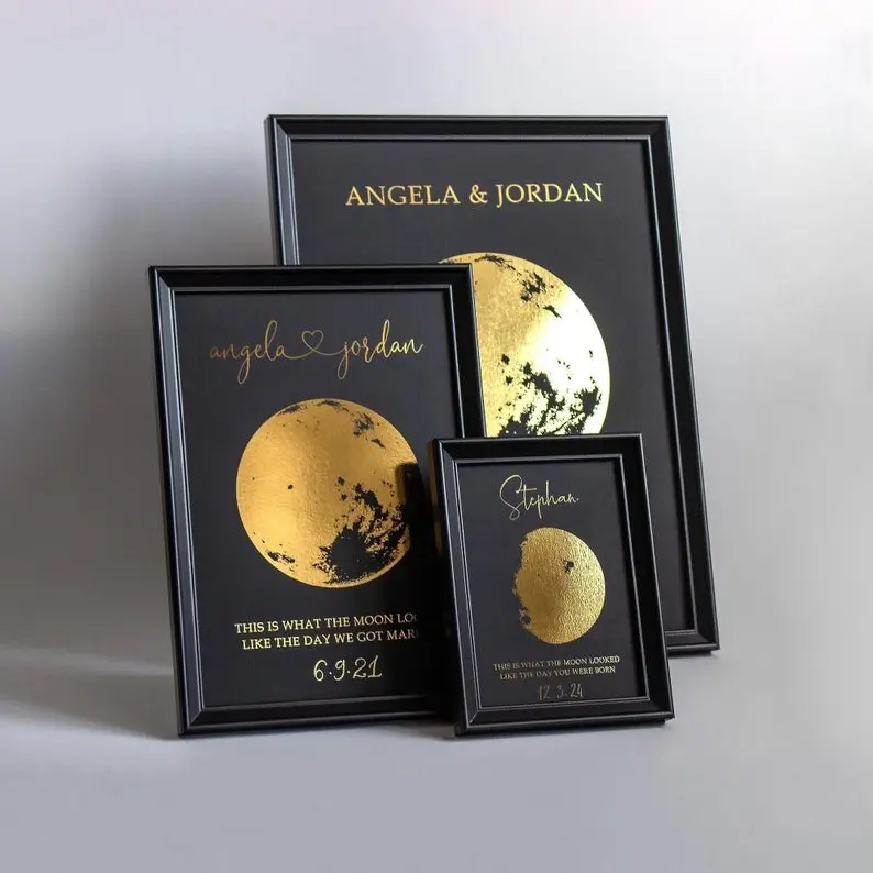 Personalized Moon Phase by Date Gift 2025, Gold Foil Print, This is How the Moon Looked Like on the Day we Met, Got Married, Engaged