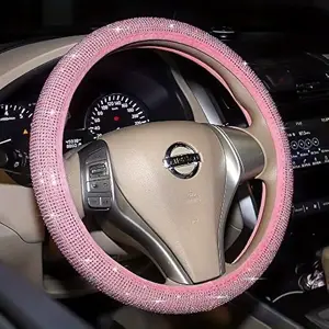 1 Pc Car Steering Wheel Cover Pink Full Diamond Inlaid Diamond Hot Diamond without Inner Ring Steering Wheel Cover NONE