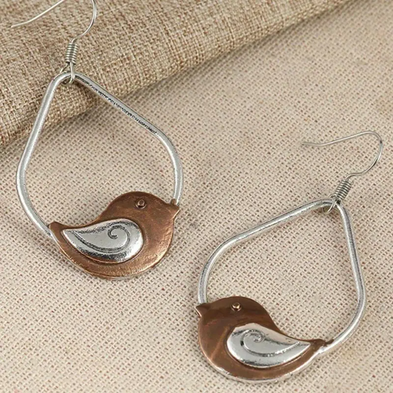 Vintage Cute Bird Pendant Earrings, Copper Earrings, Fun Jewelry Accessories for Women’s Holiday Parties, Perfect Gift for Friends, Statement Earrings, Fashion Earrings