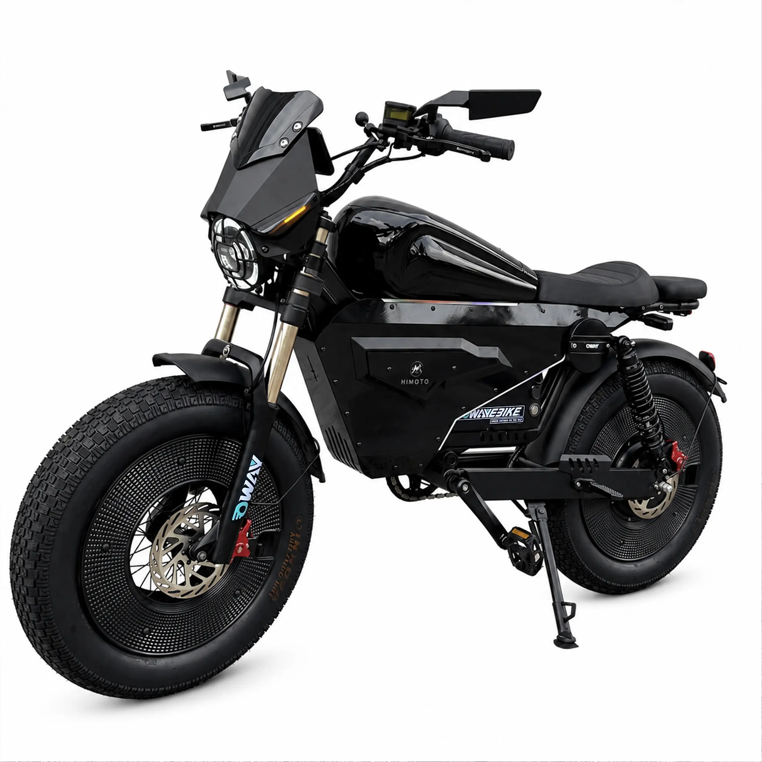 3000W Electric Fat Tire Bike, 60V 50Ah Long Range Cruiser E-Bike with RGB LED Battery Armor, Lockable Tank Bag, 4-Piston Hydraulic Brakes, Nitrogen Suspension, Bluetooth Speaker & Cruise Control