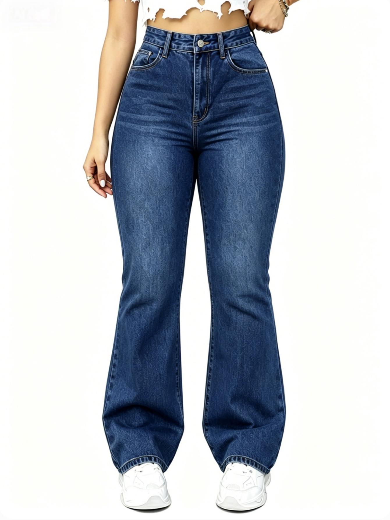 【plus size】WH56 High Waisted High Stretch Classical Denim Jeans for Women, Flare Leg Bootcut Denim with Pockets Trendy & Flattering for All Seasons.